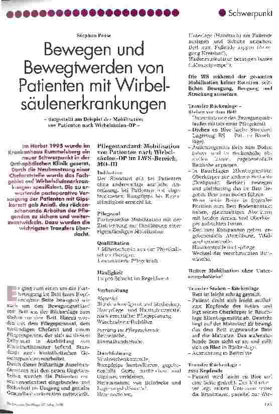 Vorschauseite 1: Bewegen und Bewegtwerden von Patienten mit Wirbelsäulenerkrankungen Dargestellt am Beispiel der Mobilisation von Patienten nach Wirbelsäulen-OP