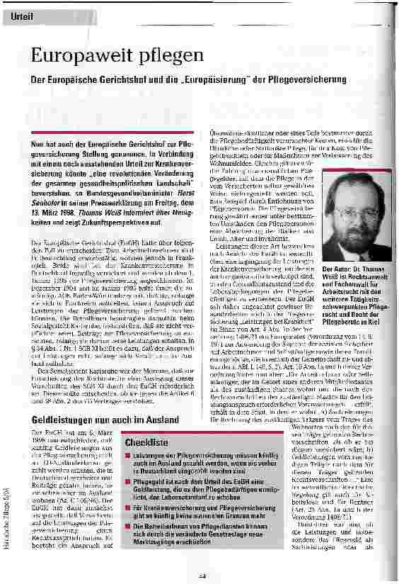 Vorschauseite 1: Europaweit pflegen Der Europäische Gerichtshof und die Europäisierung der Pflegeversicherung