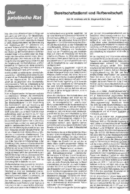 Vorschauseite 1: Bereitschaftsdienst und Rufbereitschaft