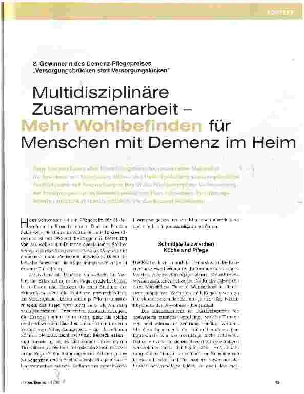 Vorschauseite 1: Multidisziplinäre Zusammenarbeit -Mehr Wohlbefinden für Menschen mit Demenz im Heim