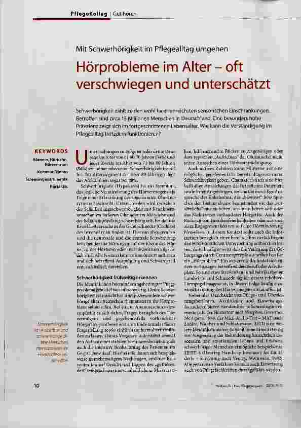 Vorschauseite 1: Hörprobleme im Alter - oft verschwiegen und unterschätzt