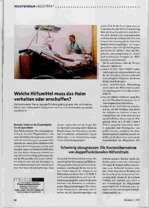 Vorschauseite 1: Welche Hilfsmittel muss das Heim Vorhalten oder anschaffen?