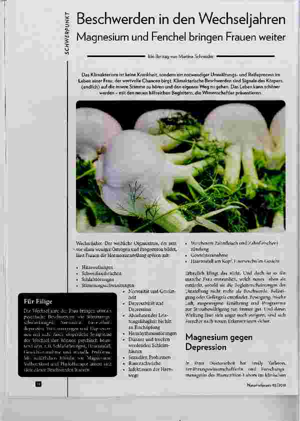 Vorschauseite 1: Beschwerden in den Wechseljahren Magnesium und Fenchel bringen Frauen weiter