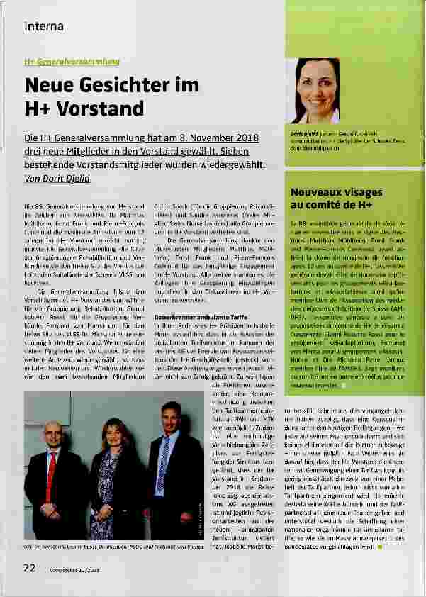 Vorschauseite 1: Neue Gesichter im H+ Vorstand