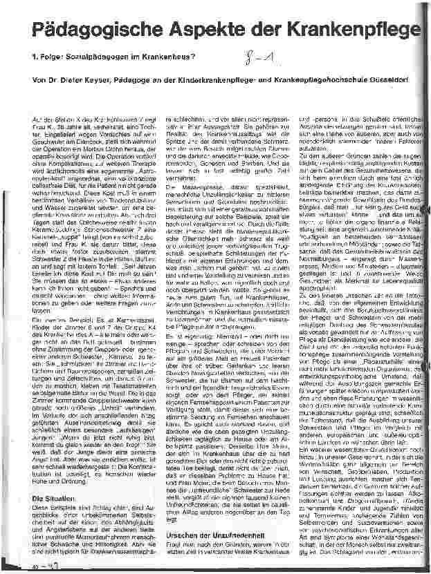 Vorschauseite 1: Pädagogische Aspekte der Krankenpflege 1. Folge: Sozialpädagogen im Krankenhaus