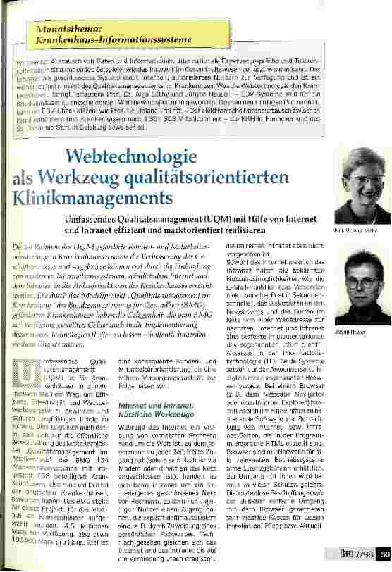 Vorschauseite 1: Webtechnologie als Werkzeug qualitätsorientierten Klinikmanagements Umfassendes Qualitätsmanagement (UQM) mit Hilfe von Internet und Intranet effizient und marktorientiert realisi…