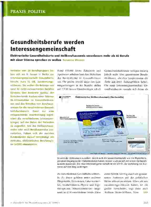 Vorschauseite 1: Gesundheitsberufe werden Interessengemeinschaft