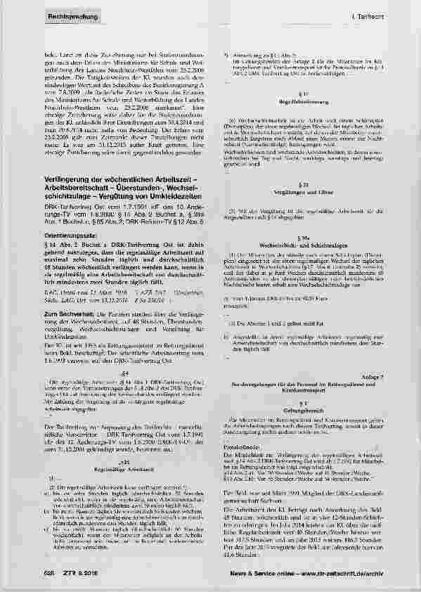 Vorschauseite 1: Verlängerung der wöchentlichen Arbeitszeit Arbeitsbereitschaft Überstunden-, Wechselschichtzulage Vergütung von Umkleidezeiten