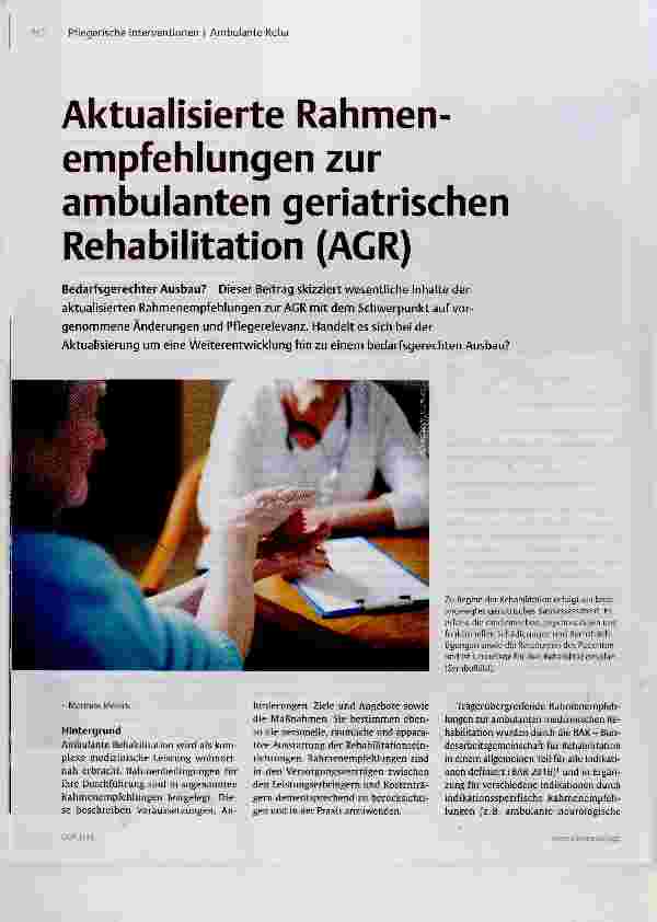 Vorschauseite 1: Aktualisierte Rahmenempfehlungen zur ambulanten geriatrischen Rehabilitation (AGR)