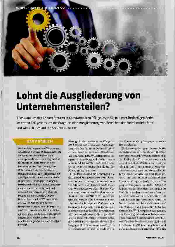 Vorschauseite 1: Lohnt die Ausgliederung von Unternehmensteilen?
