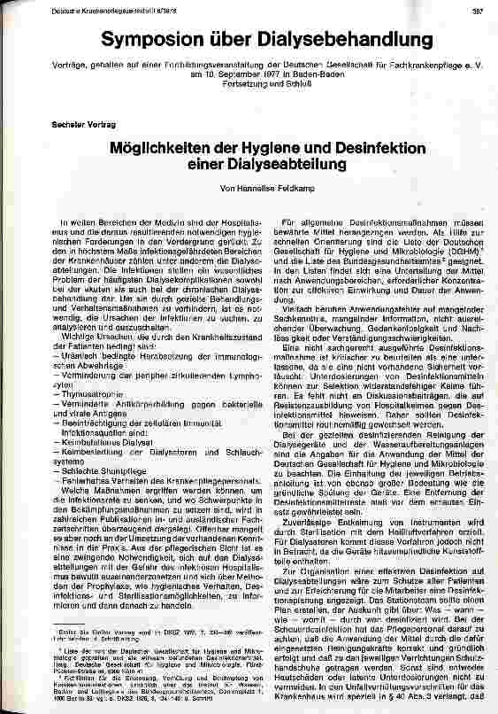 Vorschauseite 1: Möglichkeiten der Hygiene und Desinfektion einer Dialysestation