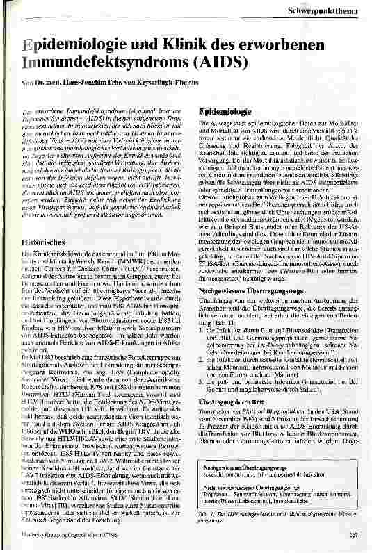 Vorschauseite 1: Epidemiologie und Klinik des erworbenen Immundefektsyndroms (AIDS)