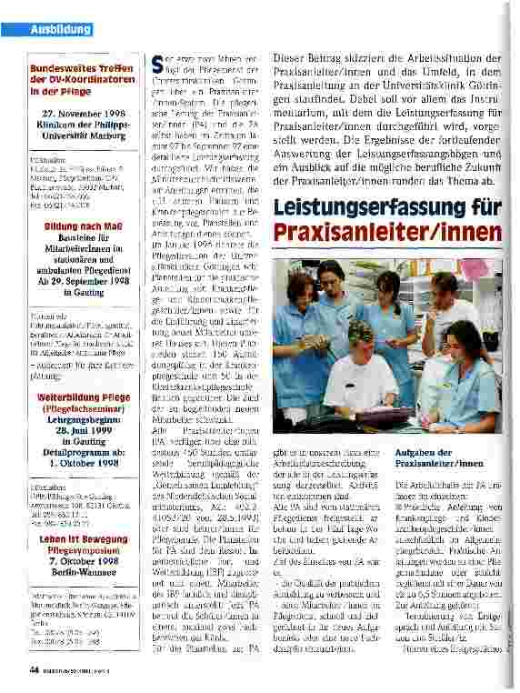 Vorschauseite 1: Leistungserfassung für Praxisanleiter/innen