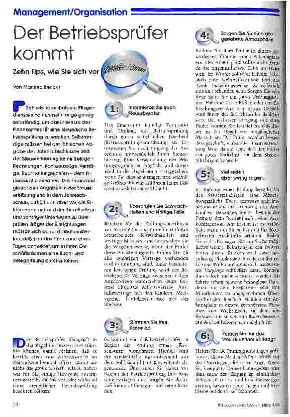Vorschauseite 1: Der Betriebsprüfer kommt Zehn Tips, wie Sie sich vorbereiten können