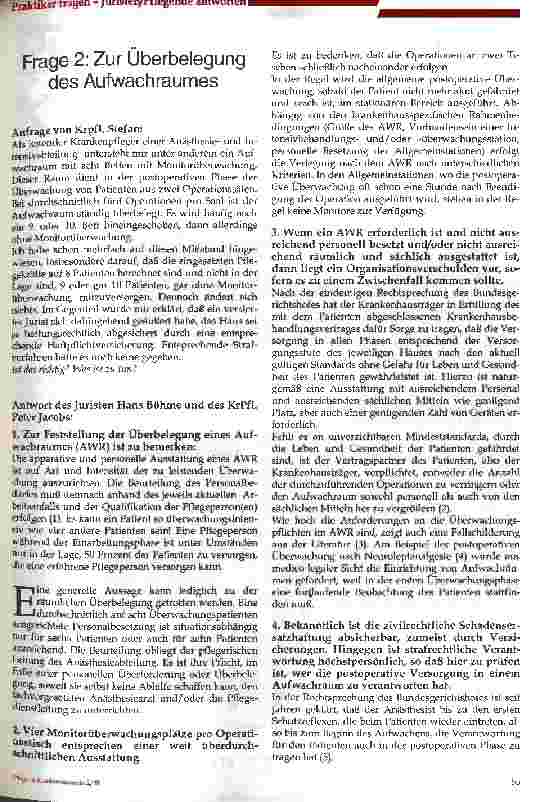 Vorschauseite 1: Frage 2: Zur Überbelegung des Aufwachraumes