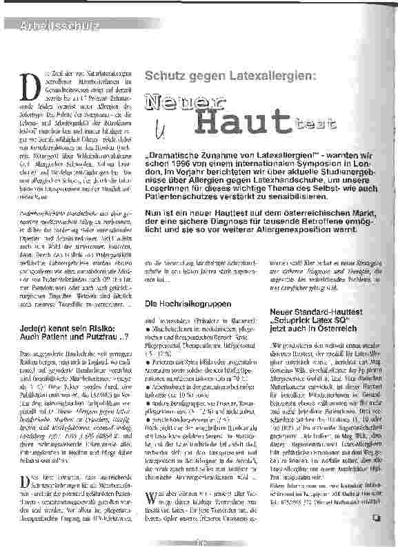 Vorschauseite 1: Schutz gegen Latexallergien: Neuer Hauttest