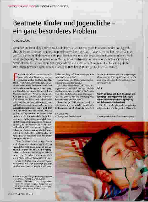 Vorschauseite 1: Beatmete Kinder und Jugendliche ein ganz besonderes Problem