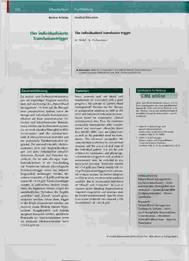 Vorschauseite 1: Der individualisierte Transfusionstrigger