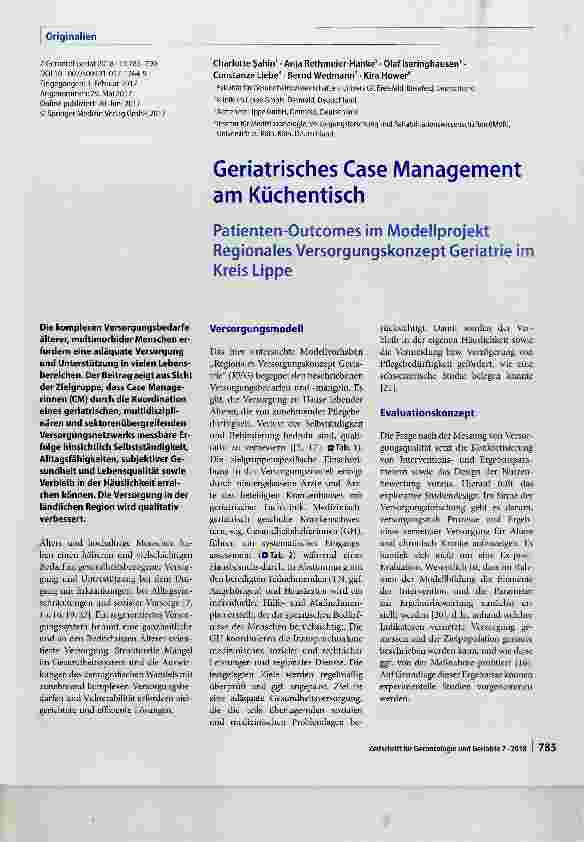 Vorschauseite 1: Geriatrisches Case Management am Küchentisch Patienten-Outcomes im Modellprojekt Regionales Versorgungskonzept Geriatrie im Kreis Lippe