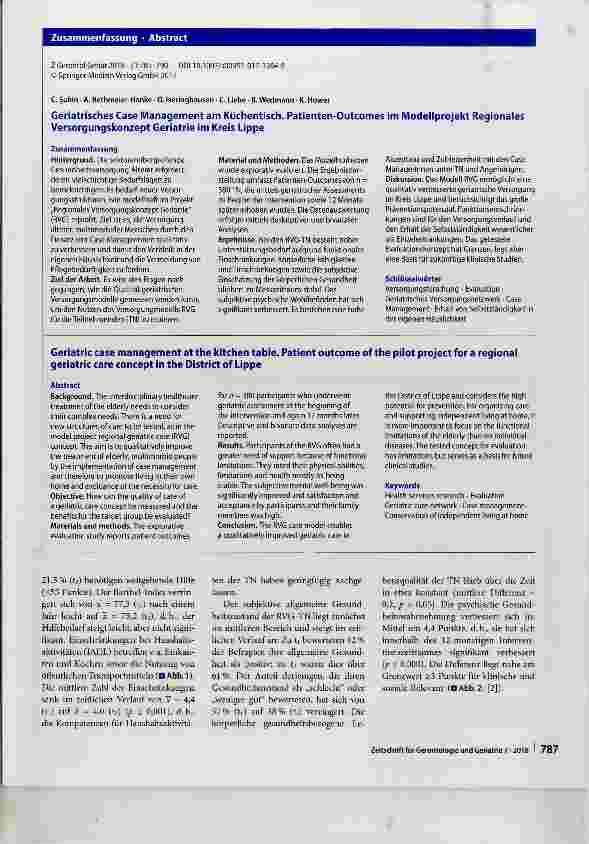 Vorschauseite 3: Geriatrisches Case Management am Küchentisch Patienten-Outcomes im Modellprojekt Regionales Versorgungskonzept Geriatrie im Kreis Lippe