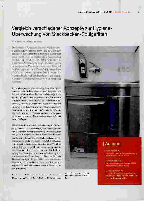 Vorschauseite 1: Vergleich verschiedener Konzepte zur Hygiene-Überwachung von Steckbecken-Spülgeräten