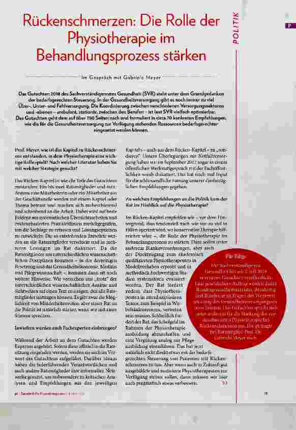 Vorschauseite 2: Rückenschmerzen: Die Rolle der Physiotherapie im Behandlungsprozess stärken