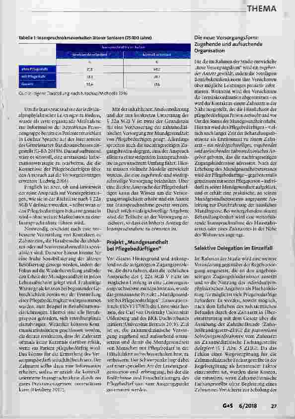 Vorschauseite 5: Mundgesundheit bei Pflegebedürftigen Wie können Versorgungsmaßnahmen ankommen?