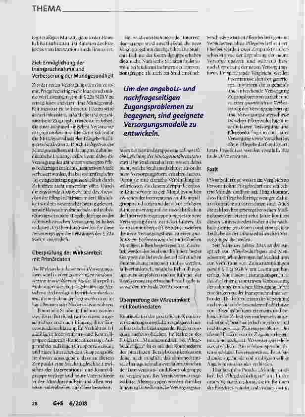 Vorschauseite 6: Mundgesundheit bei Pflegebedürftigen Wie können Versorgungsmaßnahmen ankommen?