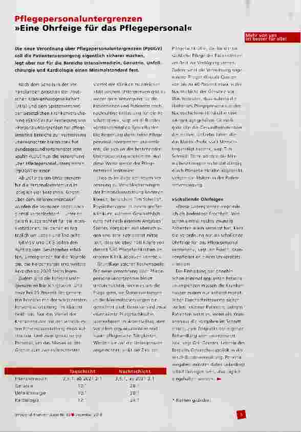 Vorschauseite 1: Pflegepersonaluntergrenzen »Eine Ohrfeige für das Pflegepersonal«