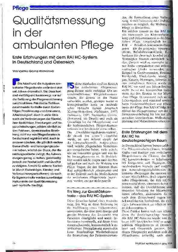Vorschauseite 1: Qualitätsmessung in der ambulanten Pflege Erste Erfahrungen mit dem RAI HC-System in Deutschland und Österreich
