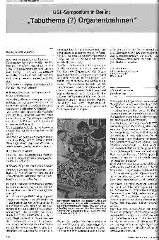 Vorschauseite 1: Tabuthema (?) Organentnahmen