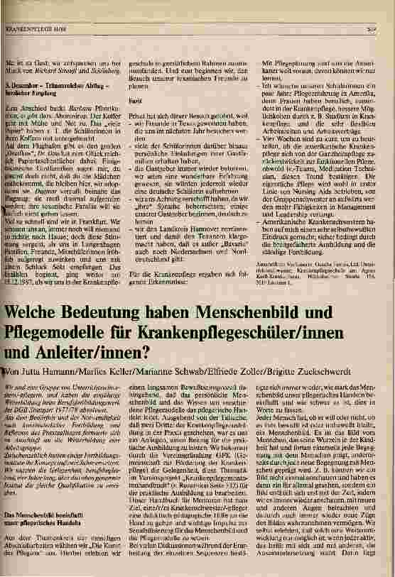Vorschauseite 1: Welche Bedeutung haben Menschenbild und Pflegemodelle für KrankenpflegeschülerInnen und AnleiterInnen?