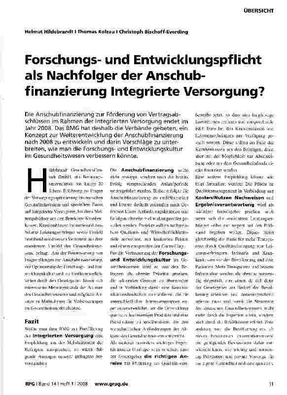 Vorschauseite 1: Forschungsund Entwicklungspflicht als Nachfolger der Anschubfinanzierung Integrierte Versorgung?
