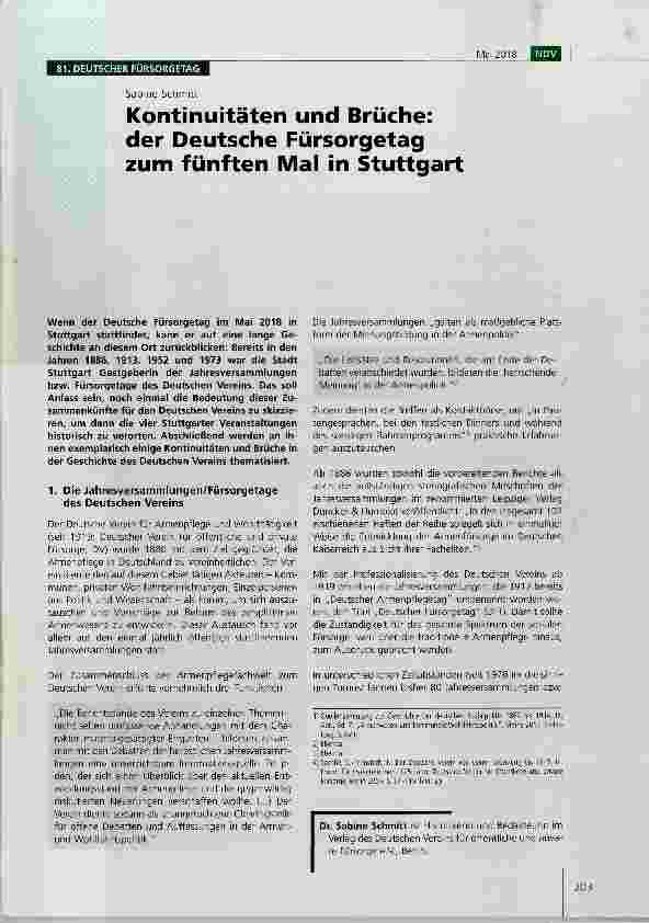 Vorschauseite 1: Kontinuitäten und Brüche: der Deutsche Fürsorgetag zum fünften Mal in Stuttgart