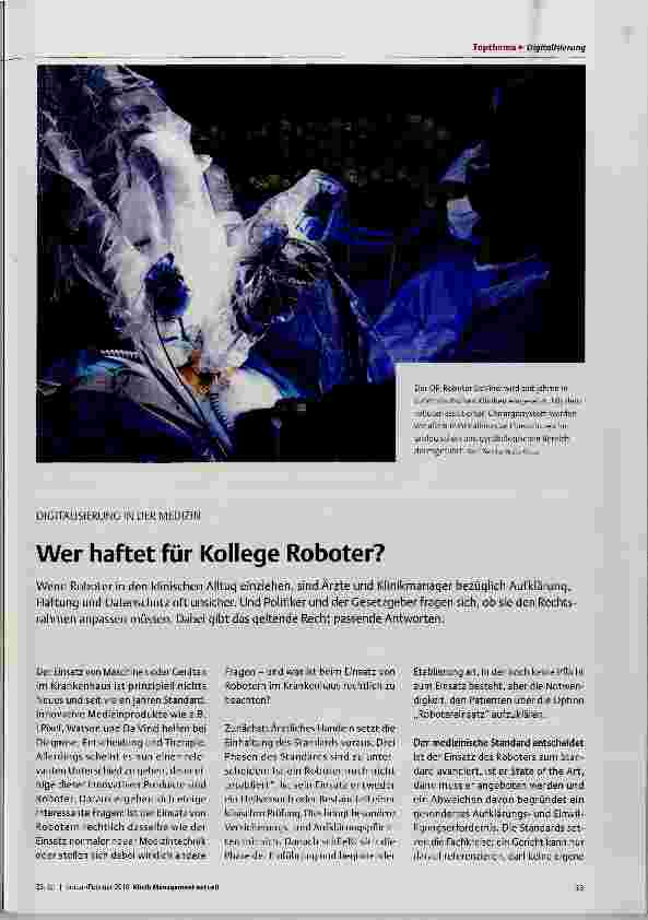 Vorschauseite 1: Wer haftet für Kollege Roboter?