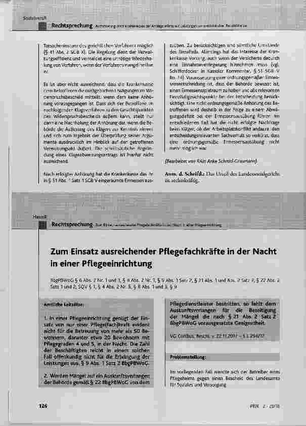 Vorschauseite 1: Zum Einsatz ausreichender Pflegefachkräfte in der Nacht in einer Pflegeeinrichtung