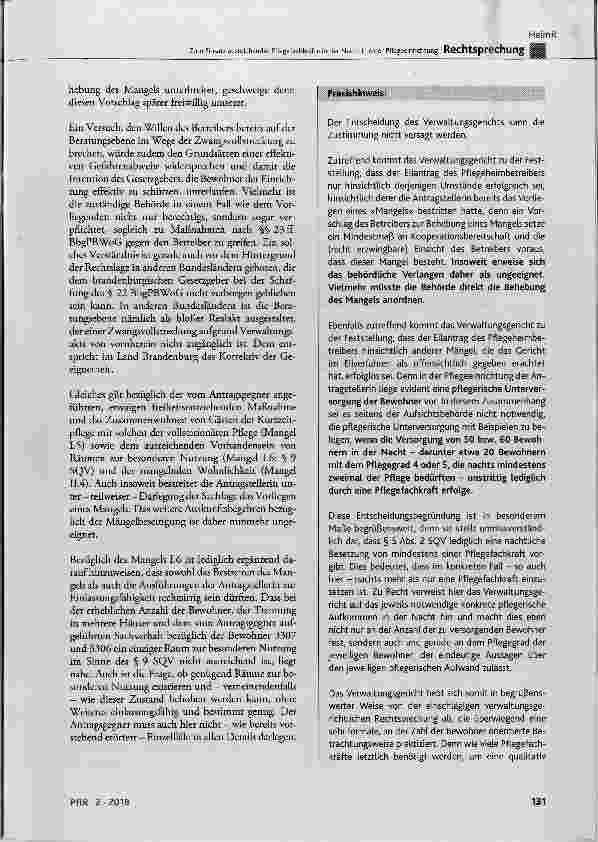 Vorschauseite 6: Zum Einsatz ausreichender Pflegefachkräfte in der Nacht in einer Pflegeeinrichtung