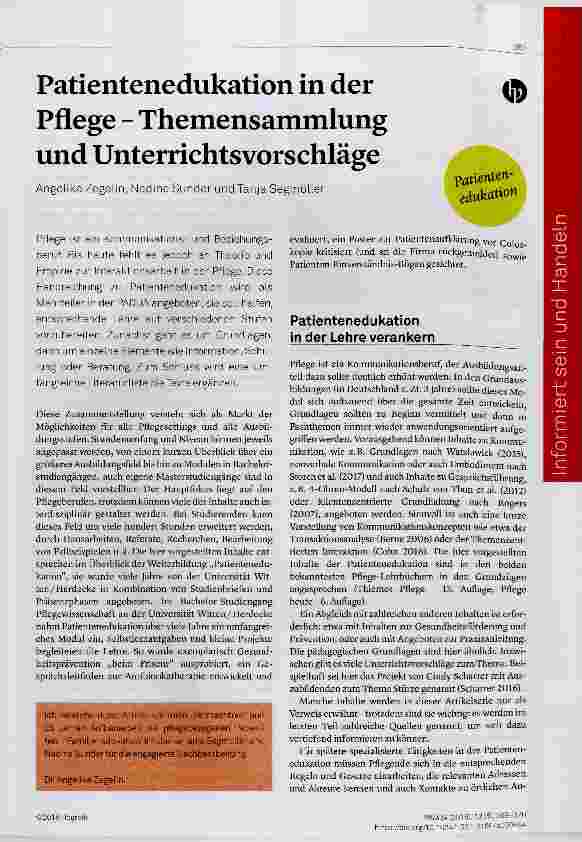 Vorschauseite 1: Patientenedukation in der Pflege Themensammlung und Unterrichtsvorschläge