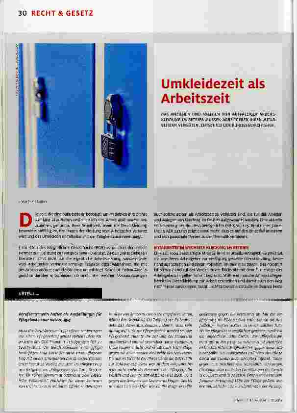 Vorschauseite 1: Umkleidezeit als Arbeitszeit