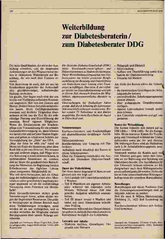 Vorschauseite 1: Weiterbildung zur Diabetesberaterin/ zum Diabetesberater DDG