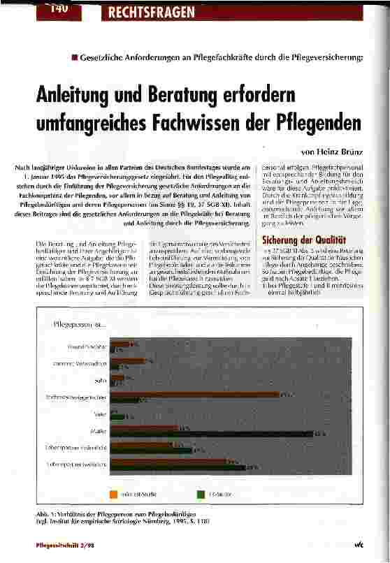 Vorschauseite 1: Anleitung und Beratung erfordern umfangreiches Fachwissen der Pflegenden Gesetzliche Anforderungen an Pflegefachkräfte durch die Pflegeversicherung