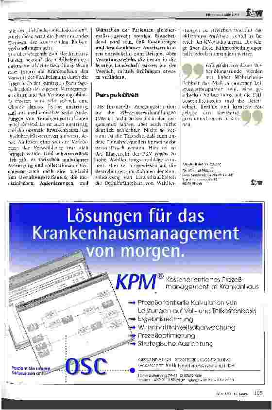Vorschauseite 4: Pflegesatzrunde 1998: Bestimmungsfaktoren und Strategien Was erwartet die Krankenhäuser?
