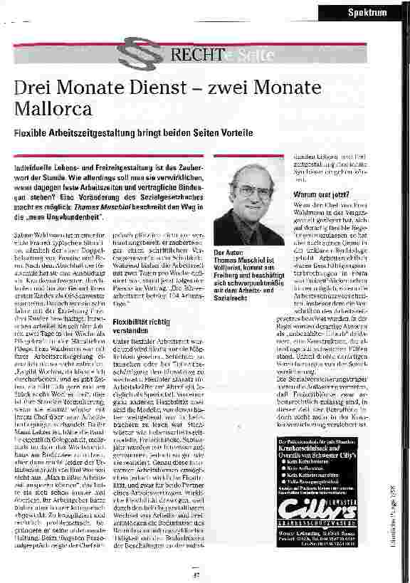 Vorschauseite 1: Drei Monate Dienst - zwei Monate Mallorca Flexible Arbeitszeitgestaltung bringt beiden Seiten Vorteile