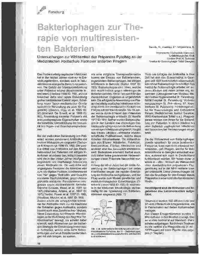 Vorschauseite 1: Bakteriophagen zur Therapie von multiresistenten Bakterien