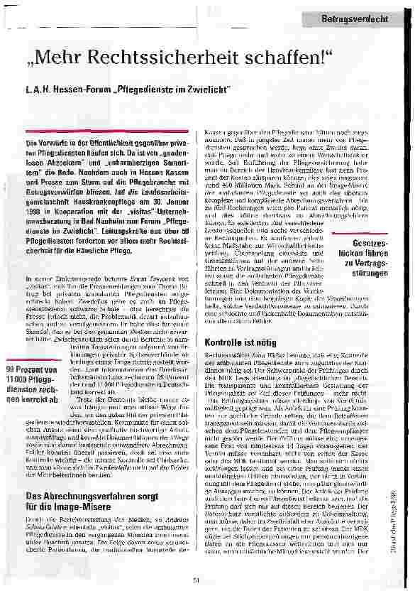 Vorschauseite 1: Mehr Rechtssicherheit schaffen! L.A.H. Hessen-Forum Pflegedienste im Zwielicht