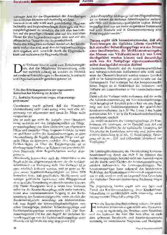 Vorschauseite 2: Die Eigenständigkeit der Krankenhauspflege im Spannungsverhältnis zur ärztlichen Gesamtverantwortung - am Beispiel der Münchener Dienstordnung, 2. Teil -