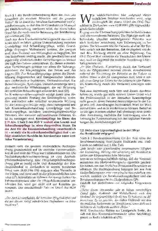 Vorschauseite 3: Die Eigenständigkeit der Krankenhauspflege im Spannungsverhältnis zur ärztlichen Gesamtverantwortung - am Beispiel der Münchener Dienstordnung, 2. Teil -