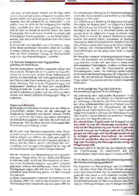 Vorschauseite 4: Die Eigenständigkeit der Krankenhauspflege im Spannungsverhältnis zur ärztlichen Gesamtverantwortung - am Beispiel der Münchener Dienstordnung, 2. Teil -