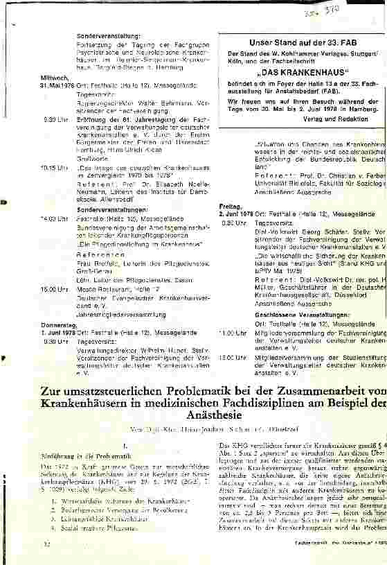 Vorschauseite 1: Zur Umsatzsteuerlichen Problematik bei der Zusammenarbeit von Krankenhaus in medizinischen Fachdisziplinen am Beispiel der Anästhesie