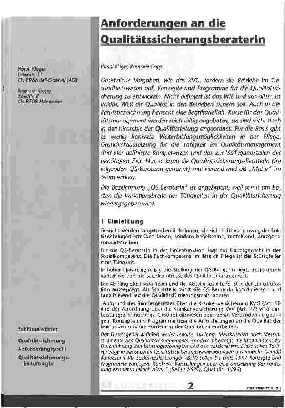 Vorschauseite 1: Anforderungen an die QualitätssicherungsberaterIn